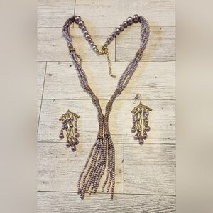 MONET Purple Beaded Crystal Necklace & Chandelier Earrings